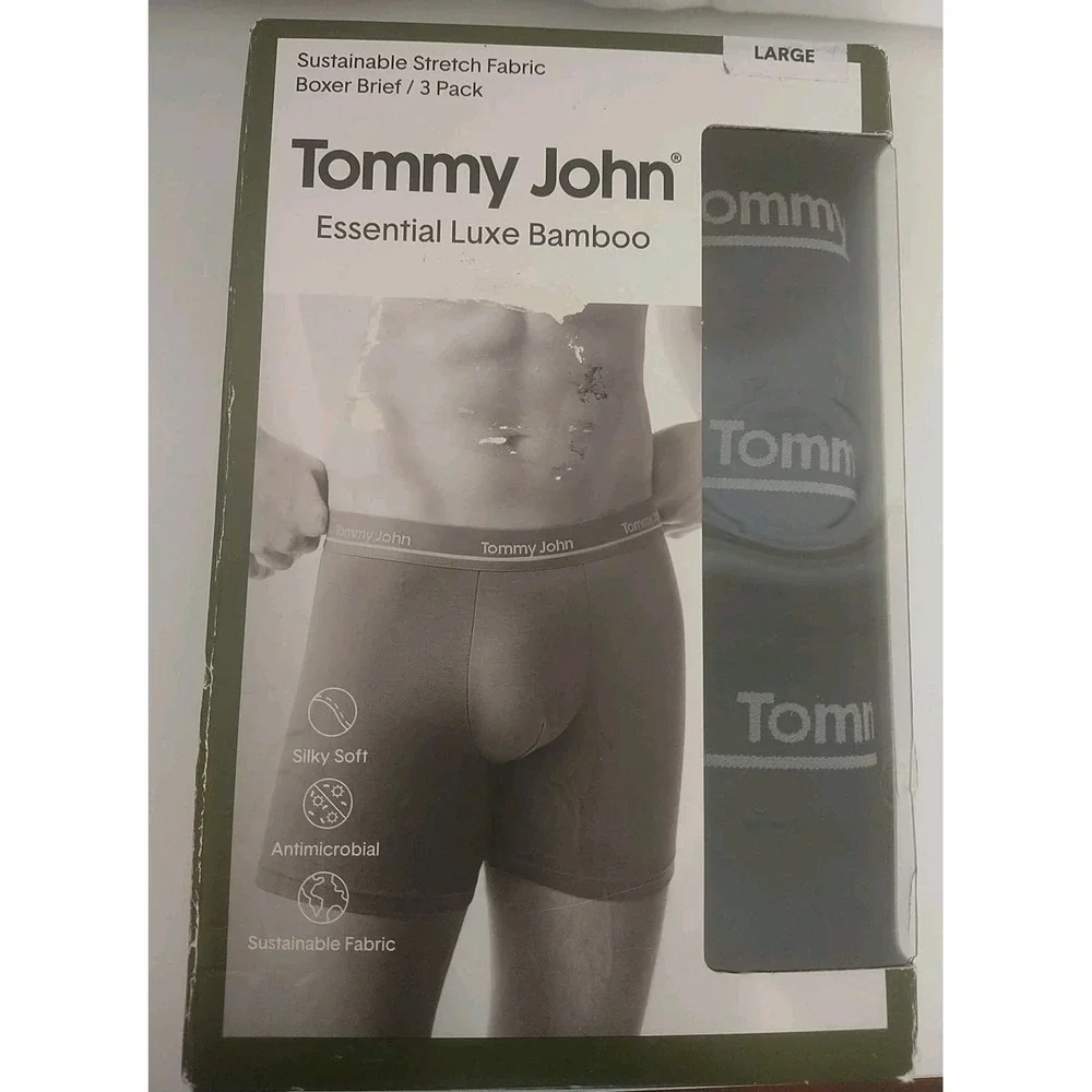3-Pack TOMMY JOHN Essential Luxe Bamboo Boxer Briefs Black LARGE NWT